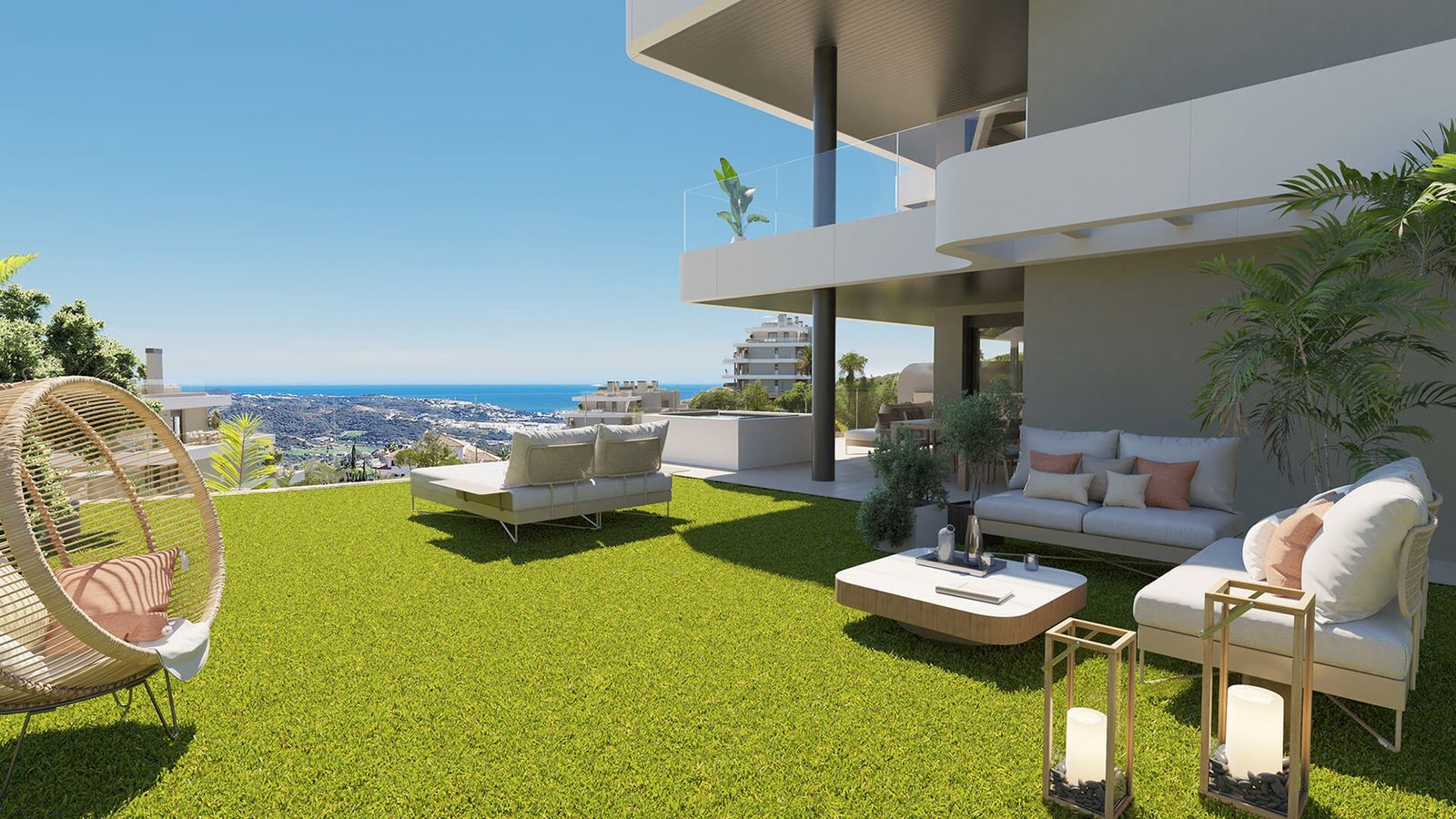 Luxe buitenruimte met uitzicht bij Calanova Collection.